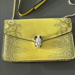 Serpentine Yellow Snake-Print Crossbody Leather Bag